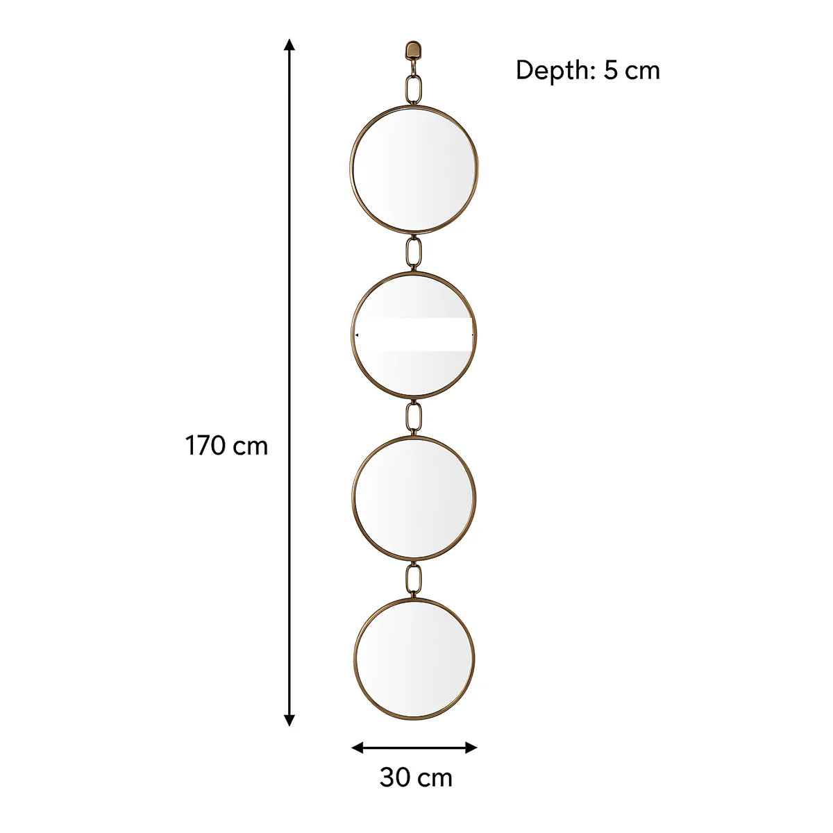 Tall Gold Multi Circle Link Style Wall Mirror 170cm x 30cm - Image 3