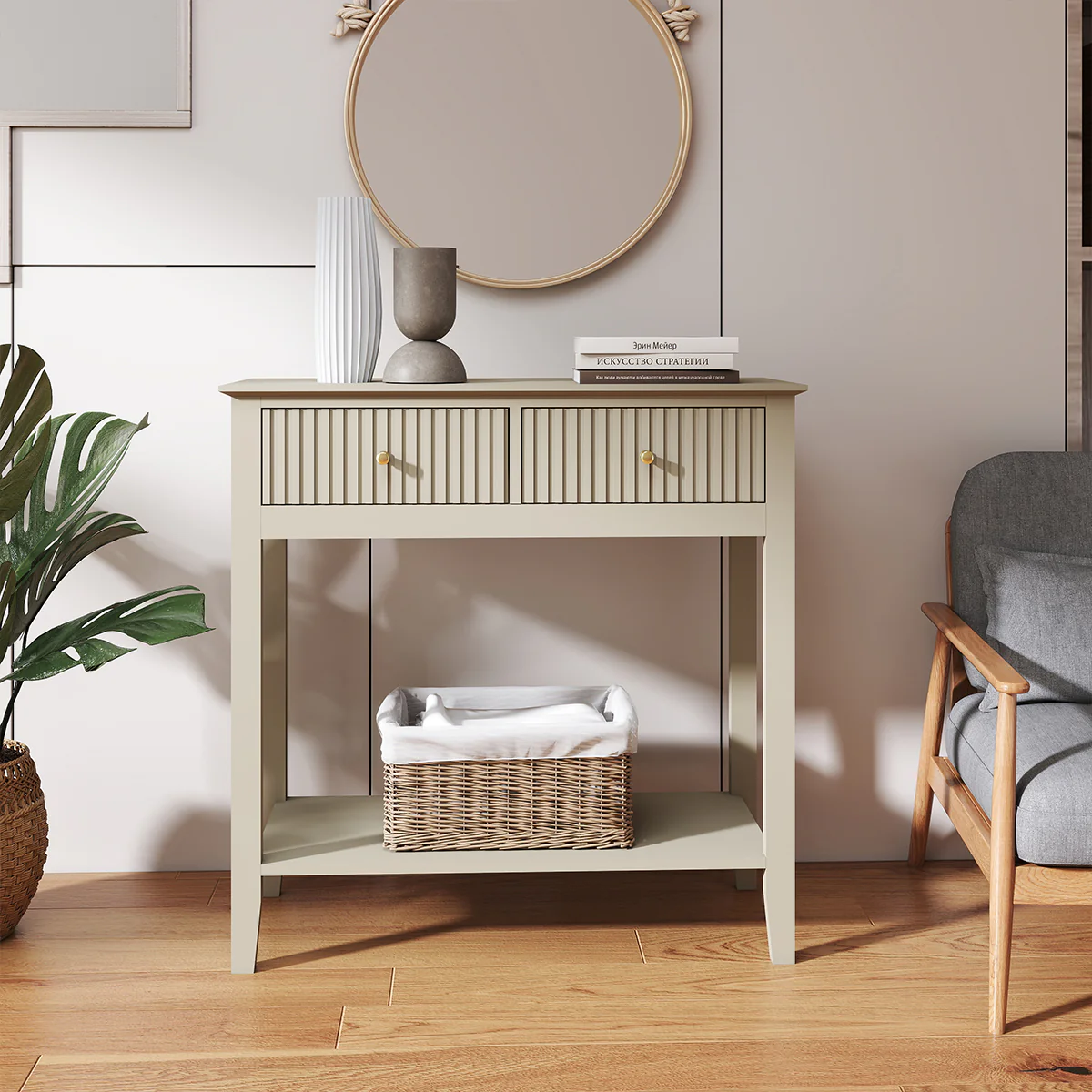 Taupe 2 Drawer Console / Dressing Table - Hales Taupe Range - Image 5