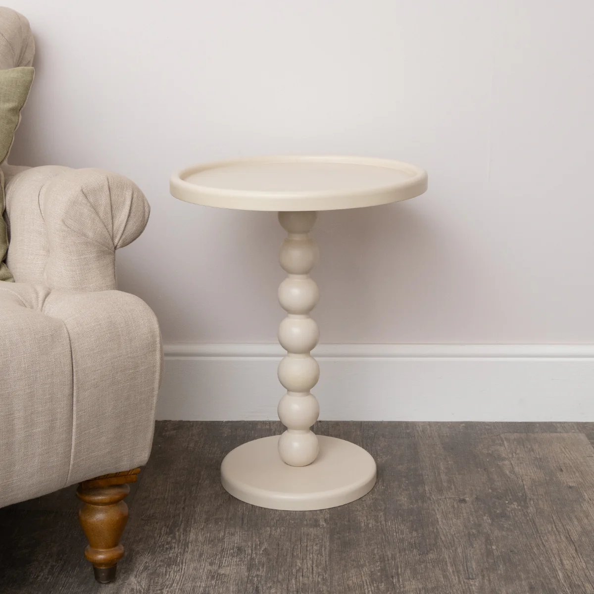 Taupe Painted Round Wooden Bobble Side Table - 45cm x 56.5cm - Image 5