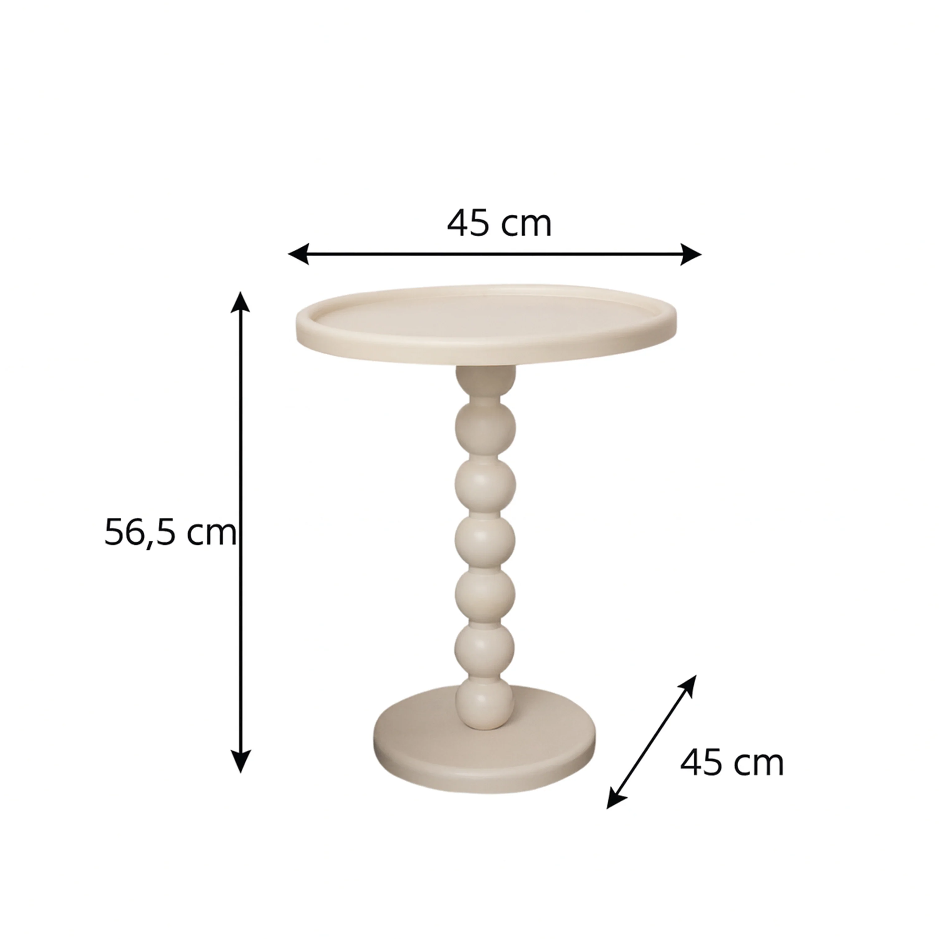 Taupe Painted Round Wooden Bobble Side Table - 45cm x 56.5cm - Image 6