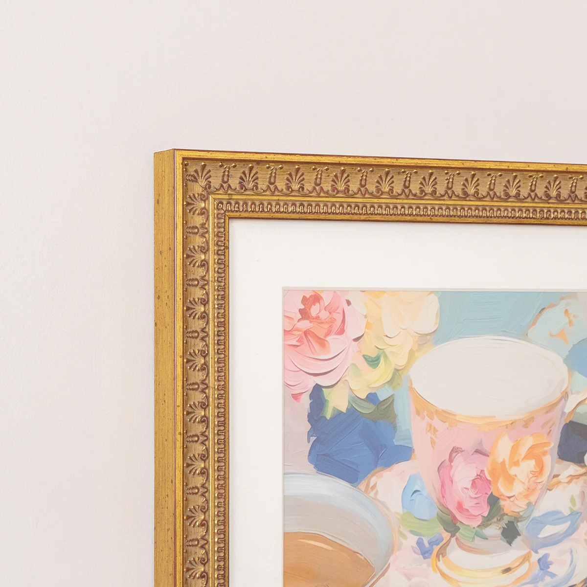 Textured Watercolour Teacups Wall Art with A Gold Frame - 40cm x 50cm - Image 2