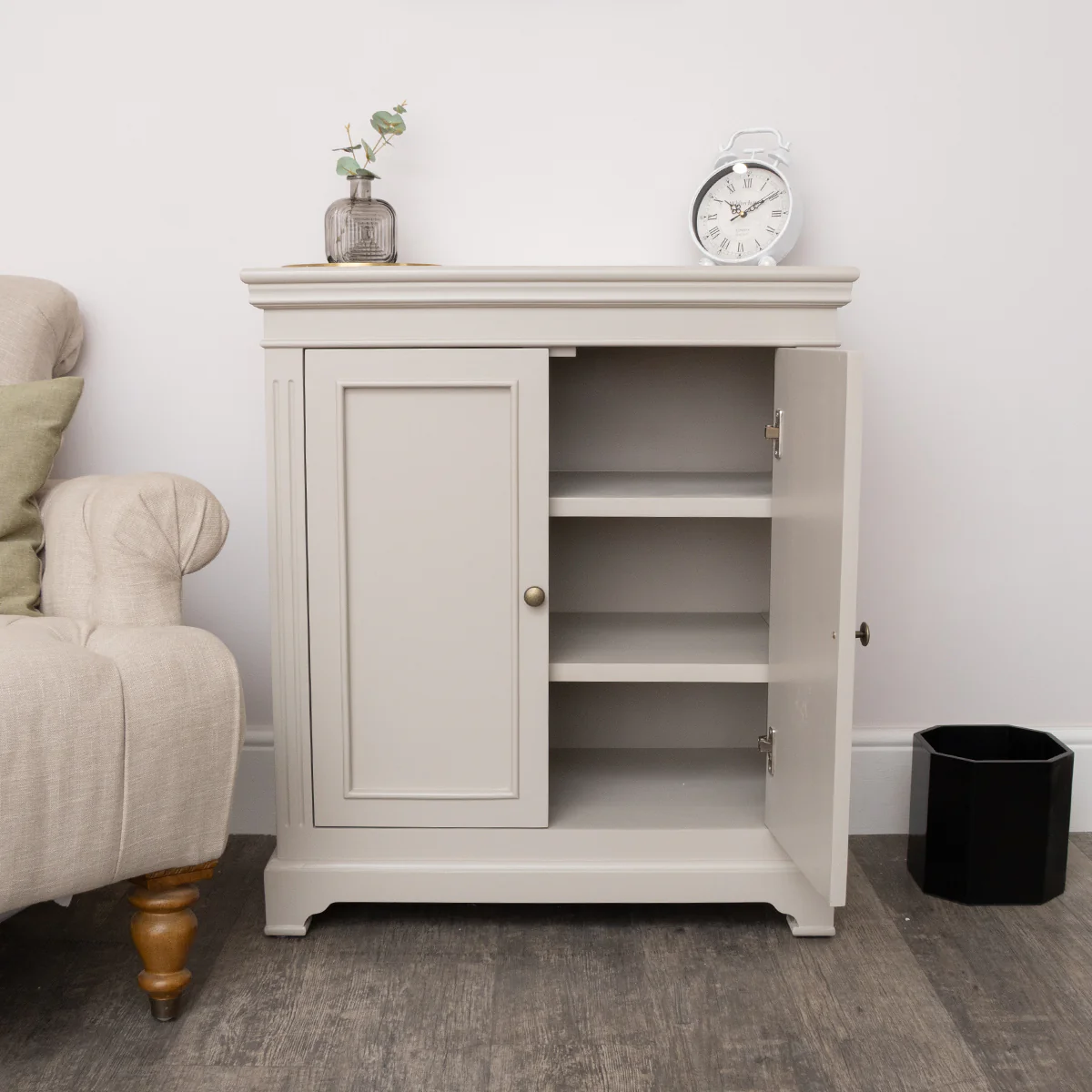 Two Door Small Sideboard/Shoe Cabinet - Daventry Taupe-Grey Range - Image 6