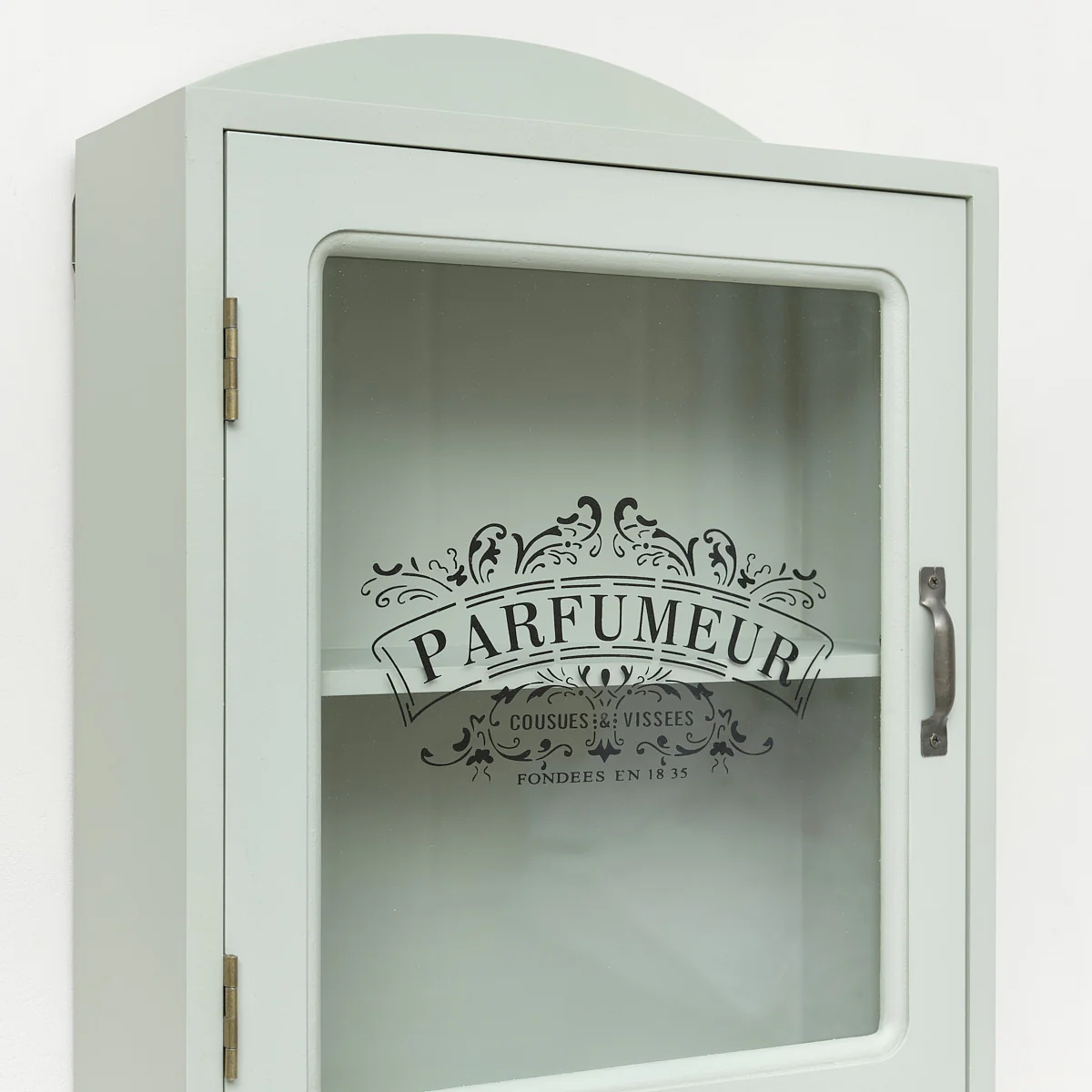Vintage Style Sage Green Glass Fronted Wall Cabinet 54cm x 32cm - Image 4