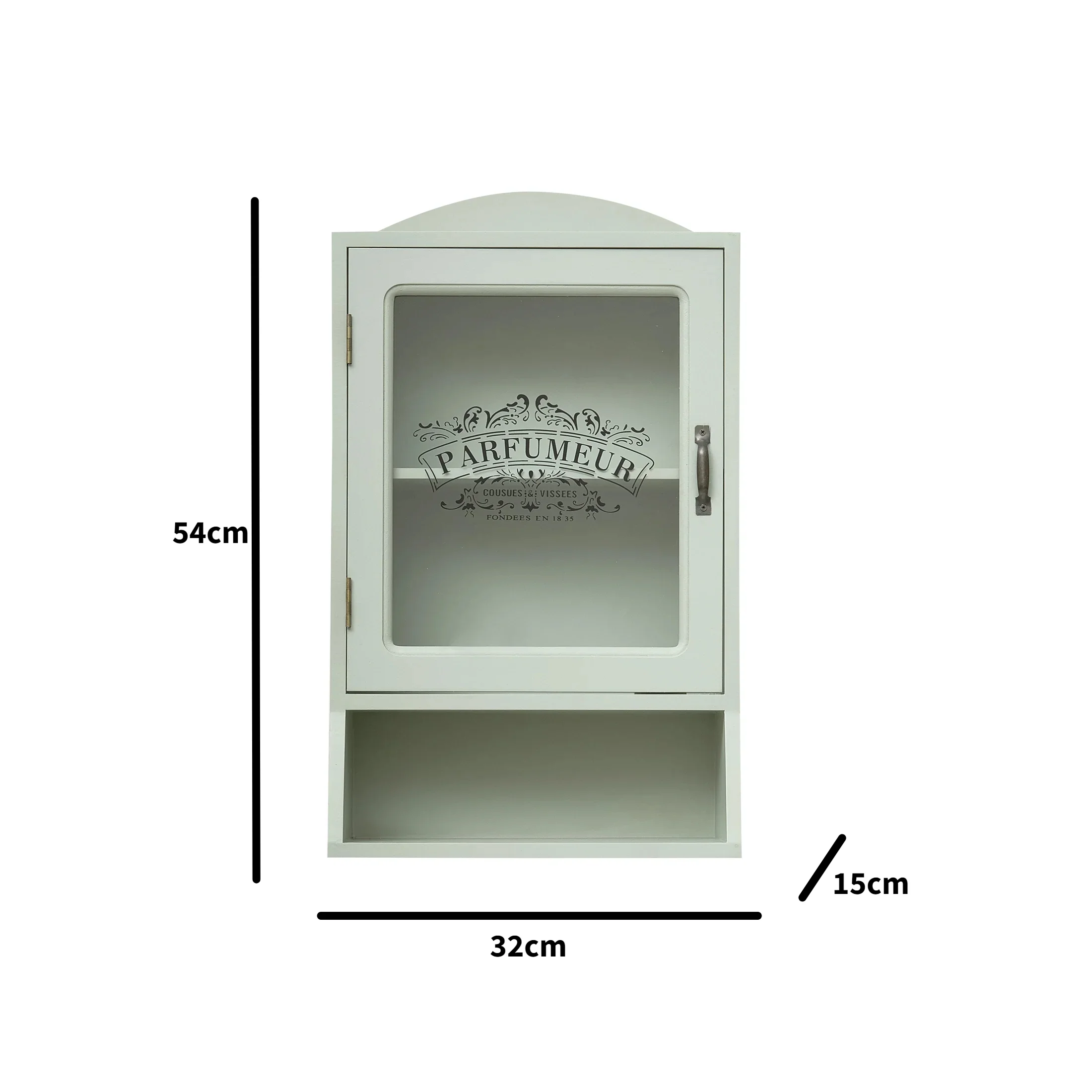 Vintage Style Sage Green Glass Fronted Wall Cabinet 54cm x 32cm - Image 7