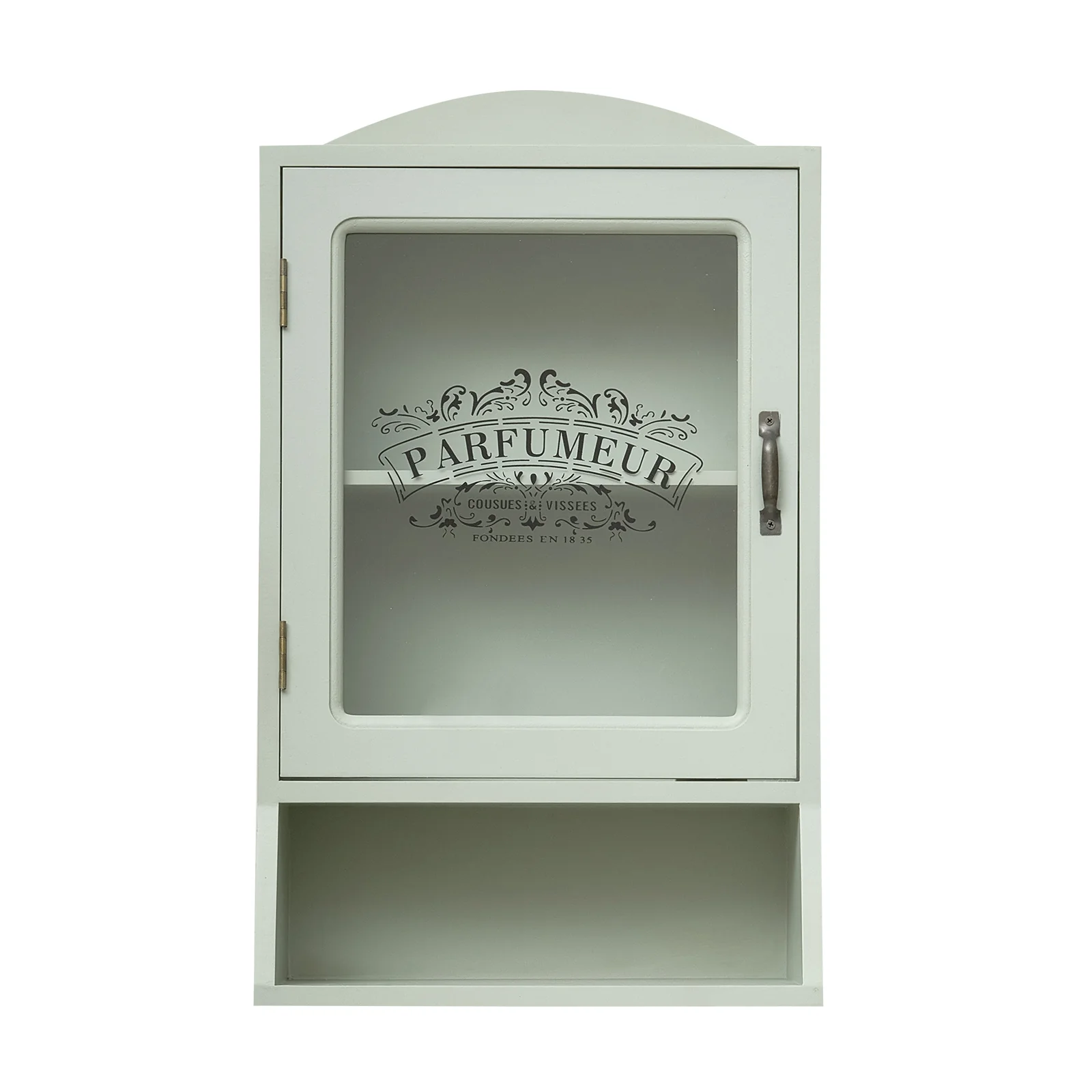 Vintage Style Sage Green Glass Fronted Wall Cabinet 54cm x 32cm - Image 8