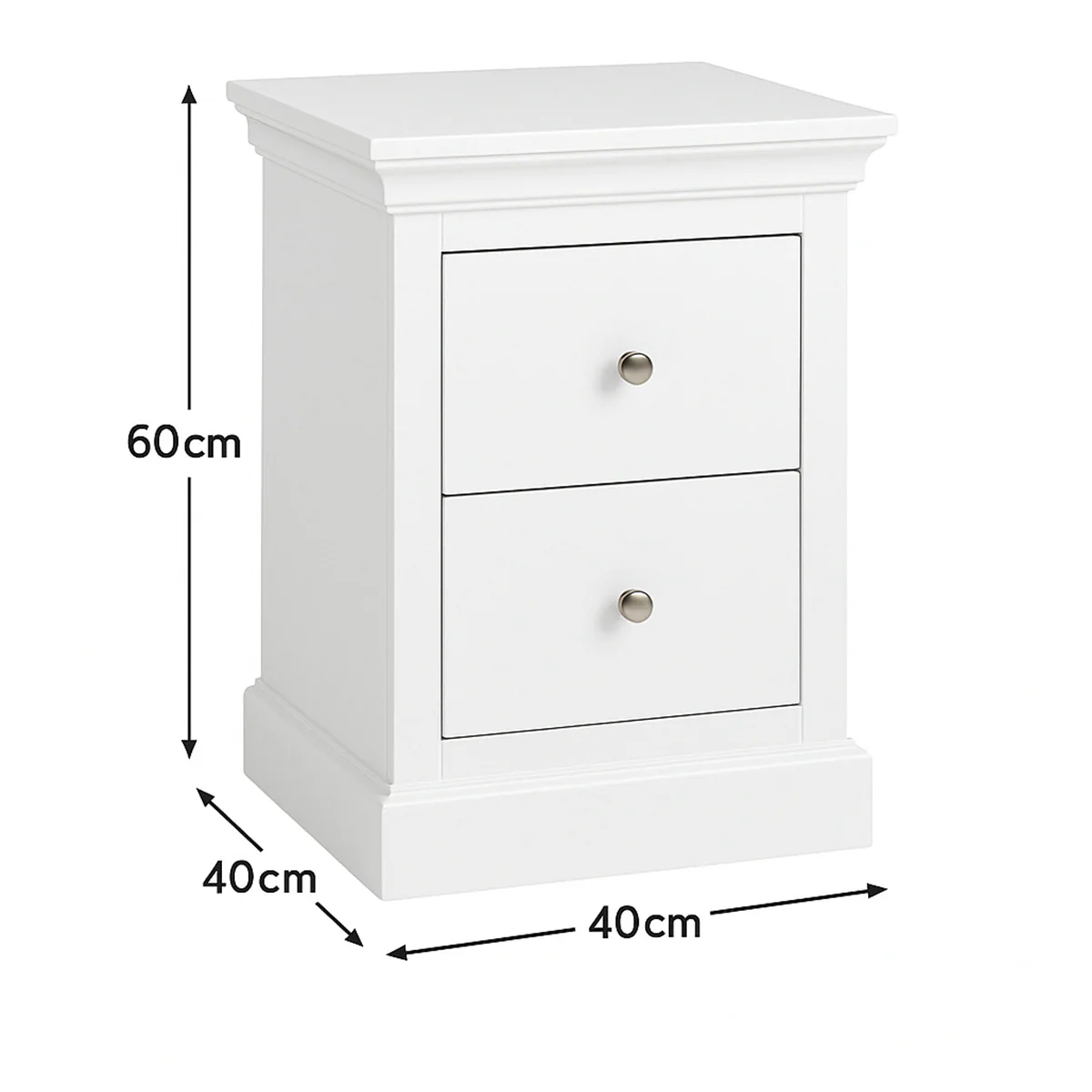 White 2 Drawer Bedside Table - Slimline Haxey White Range - Image 5
