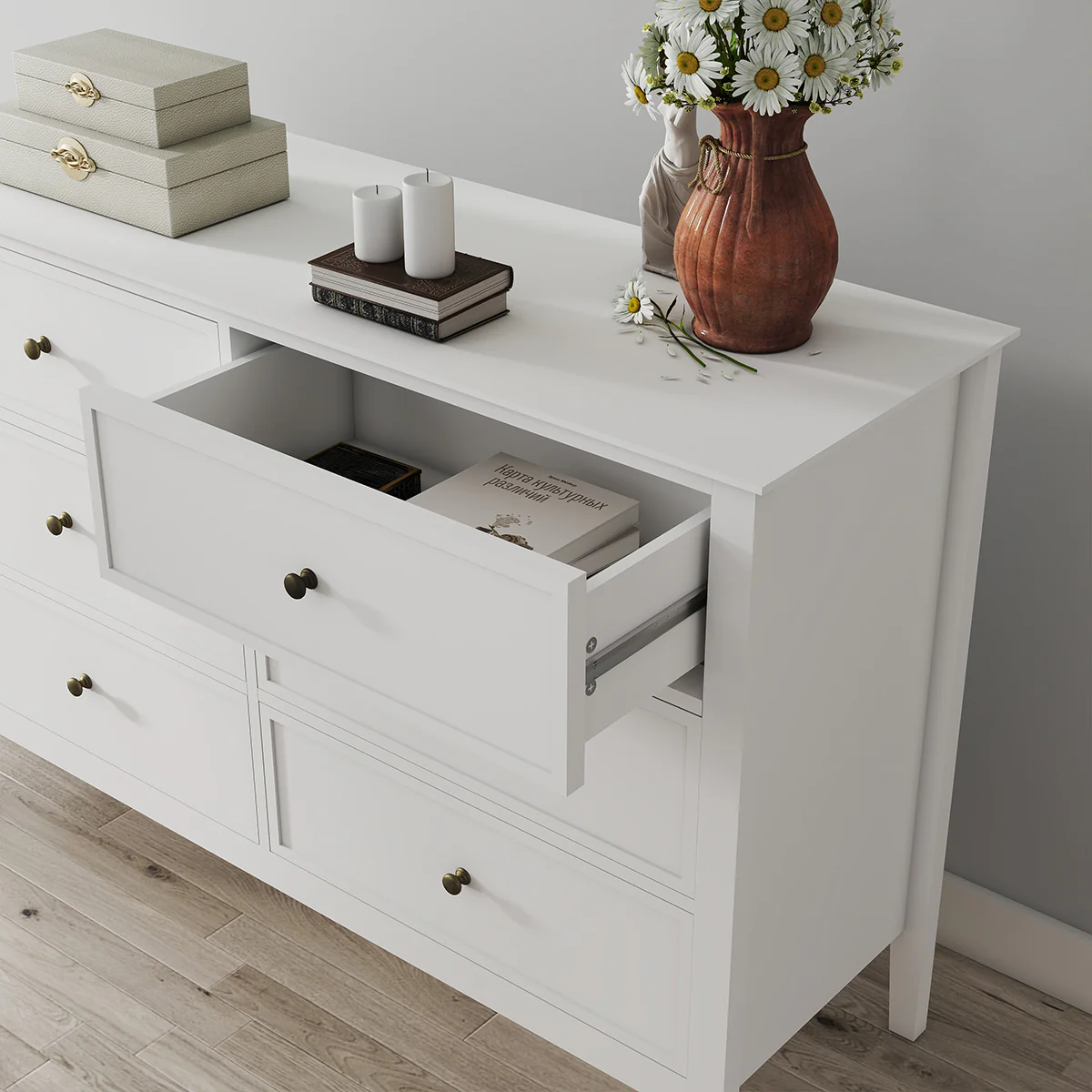 White 6 Drawer Chest of Drawers - Rowley White Range - Image 3