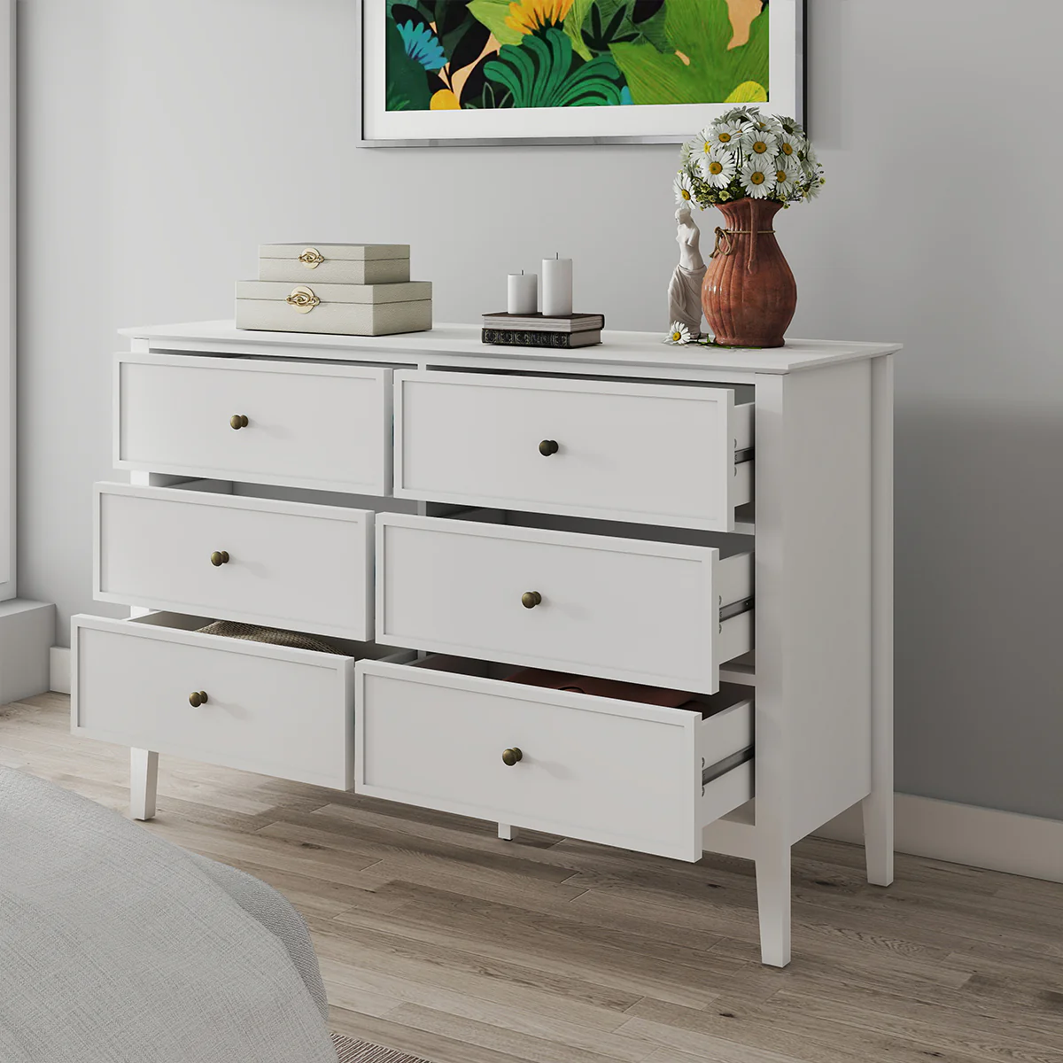 White 6 Drawer Chest of Drawers - Rowley White Range - Image 4