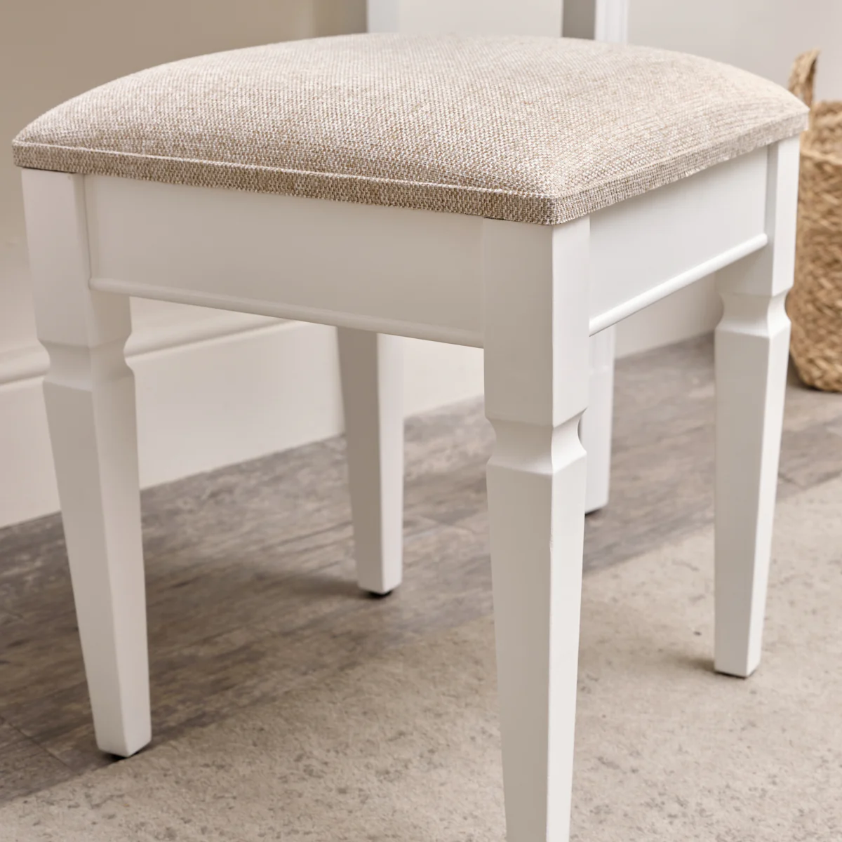 White Cushioned Dressing Table Stool - Daventry White Range - Image 2