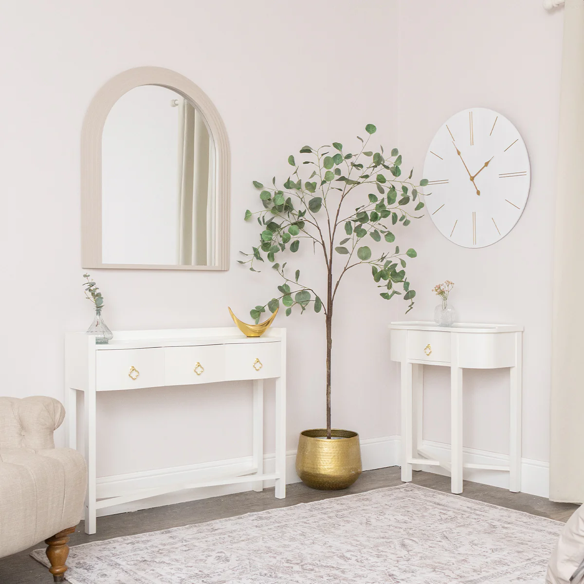 White Painted Curved 3 Drawer Console Table with Glass Top - Austin White Range - Image 10