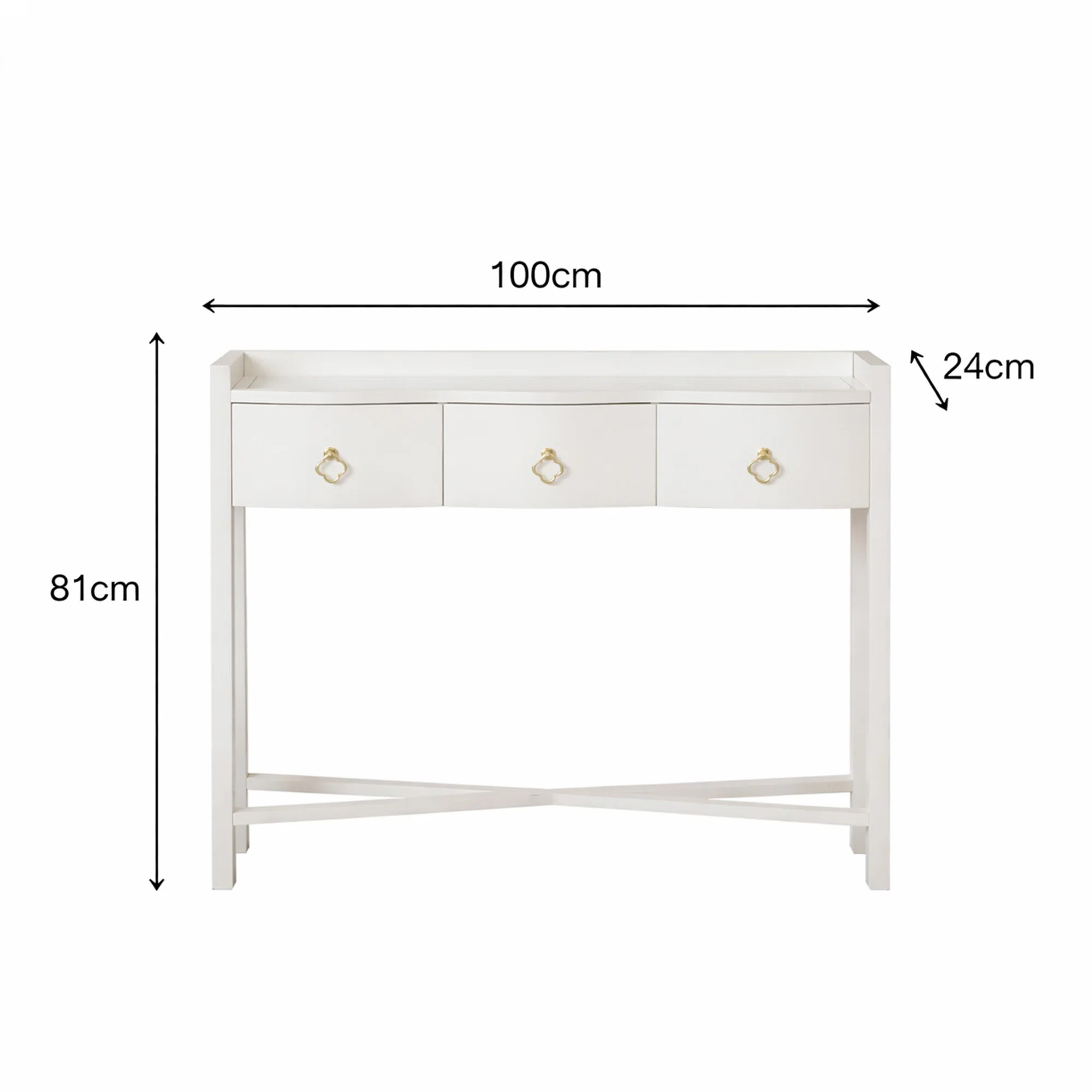 White Painted Curved 3 Drawer Console Table with Glass Top - Austin White Range - Image 11