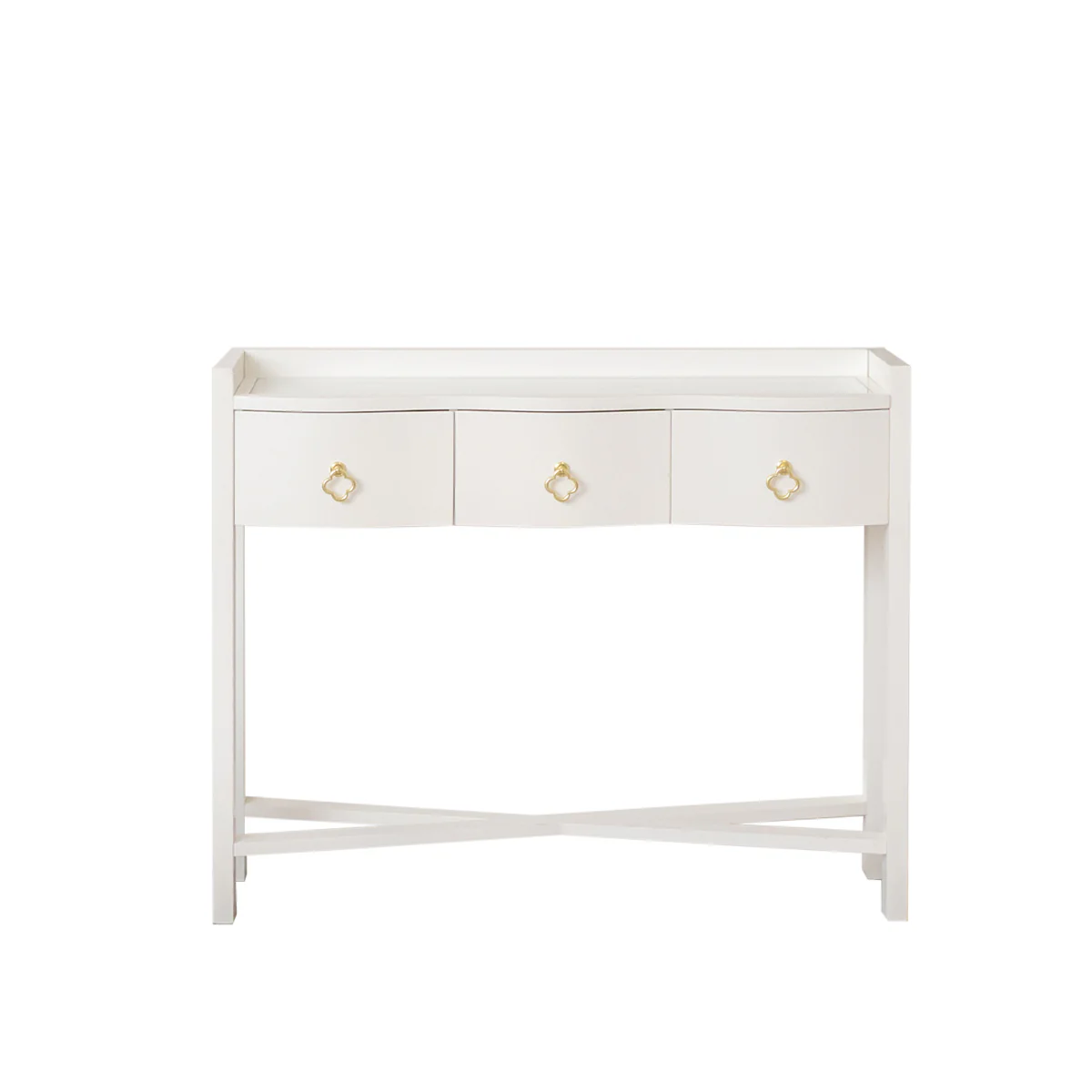 White Painted Curved 3 Drawer Console Table with Glass Top - Austin White Range - Image 12