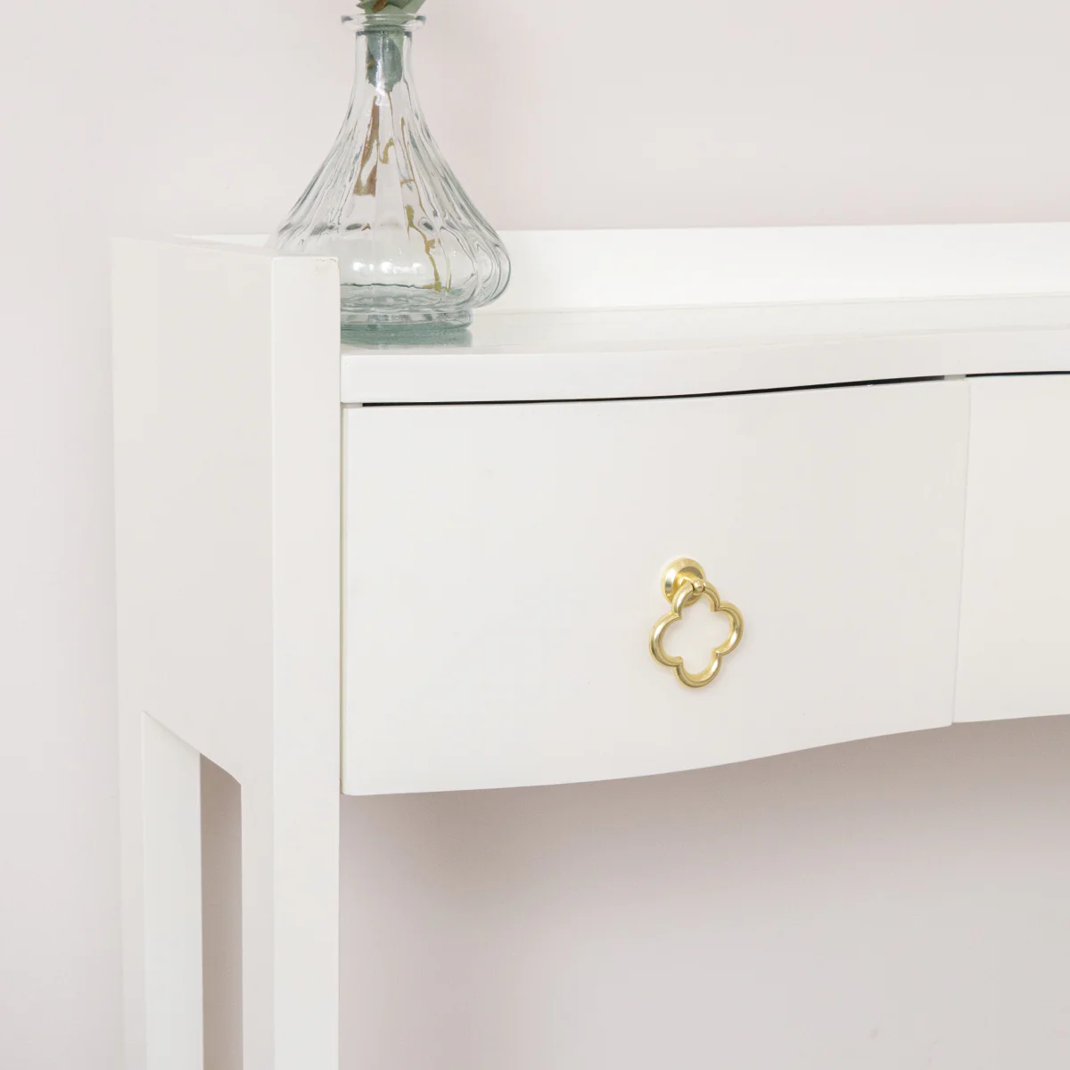 White Painted Curved 3 Drawer Console Table with Glass Top - Austin White Range - Image 3