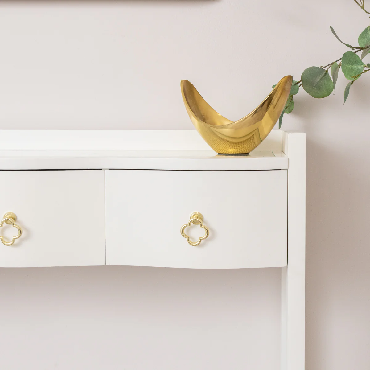 White Painted Curved 3 Drawer Console Table with Glass Top - Austin White Range - Image 6
