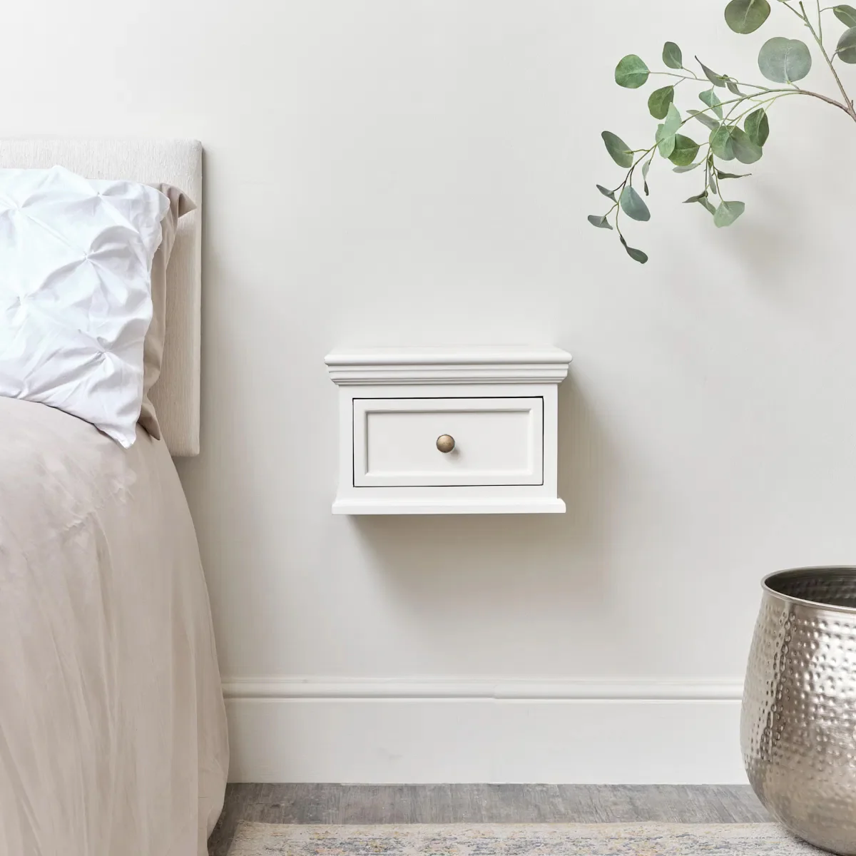 White Wall Mounted Bedside Table - Daventry White Range - Image 3