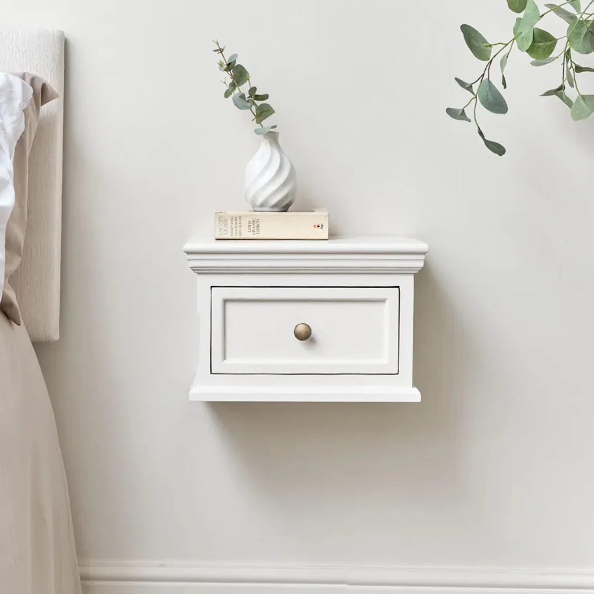 White Wall Mounted Bedside Table - Daventry White Range - Image 4