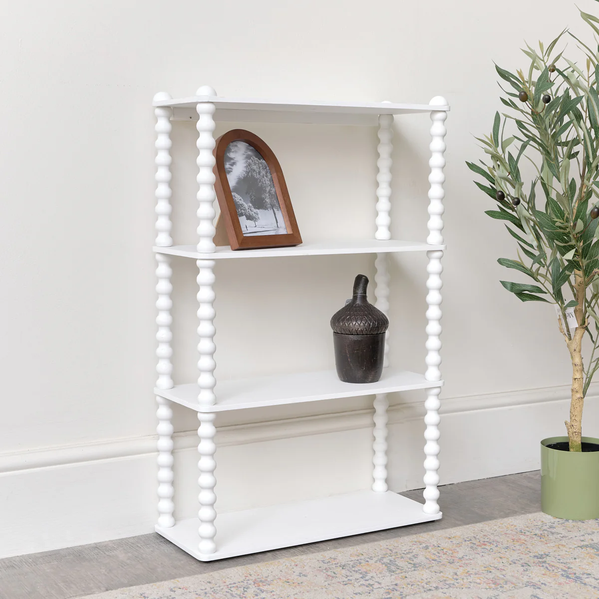 White Wooden Bobble Framed 4 Tier Shelf - Image 3