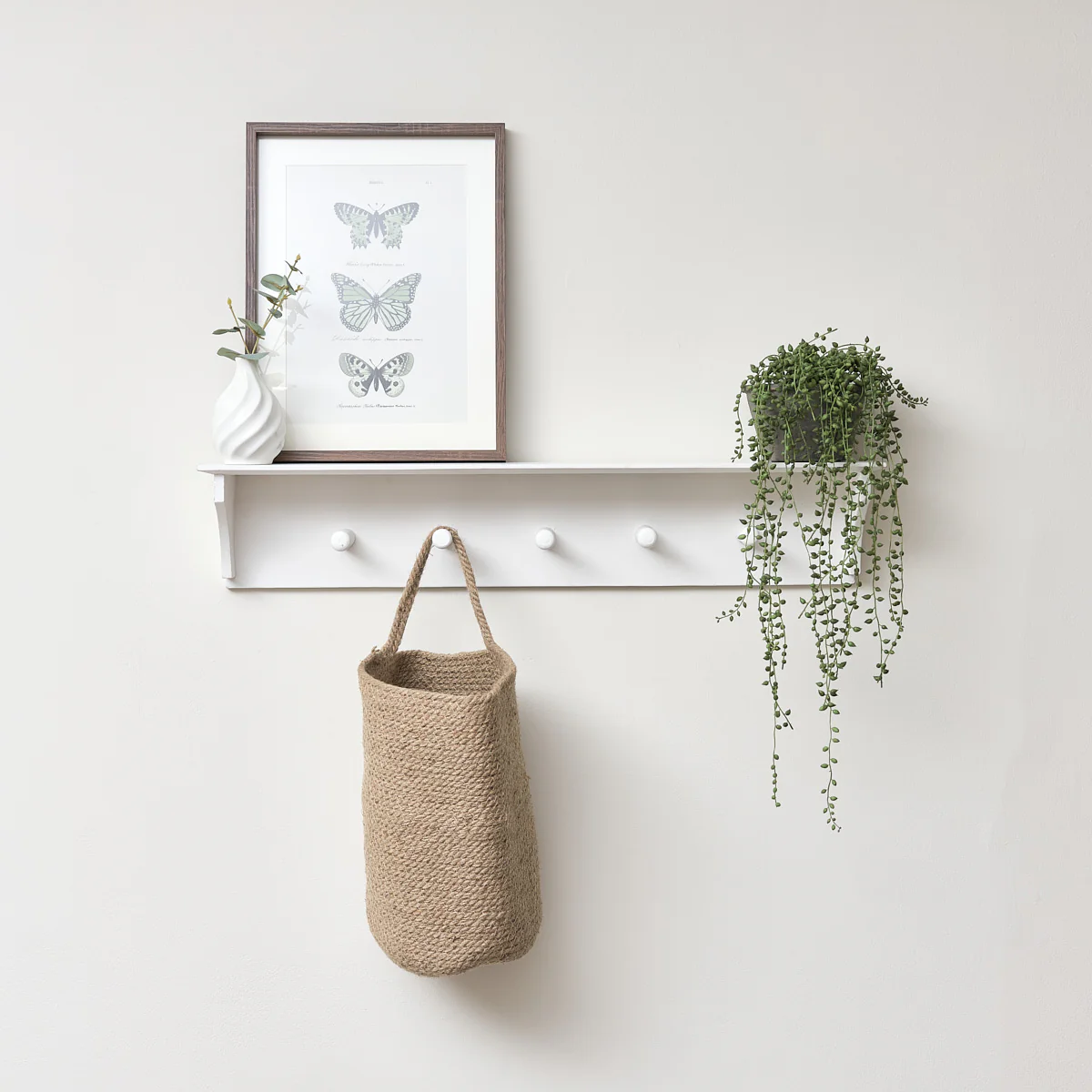 White Wall Shelf with Hooks - Image 3