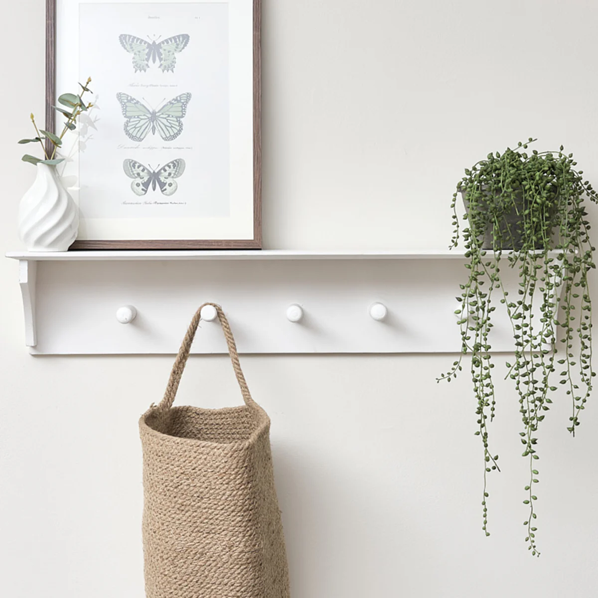 White Wall Shelf with Hooks - Image 4