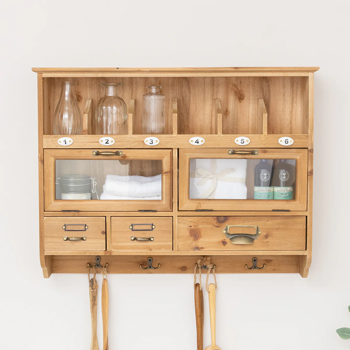 Wooden Wall Mounted Cupboard with hooks - Image 7