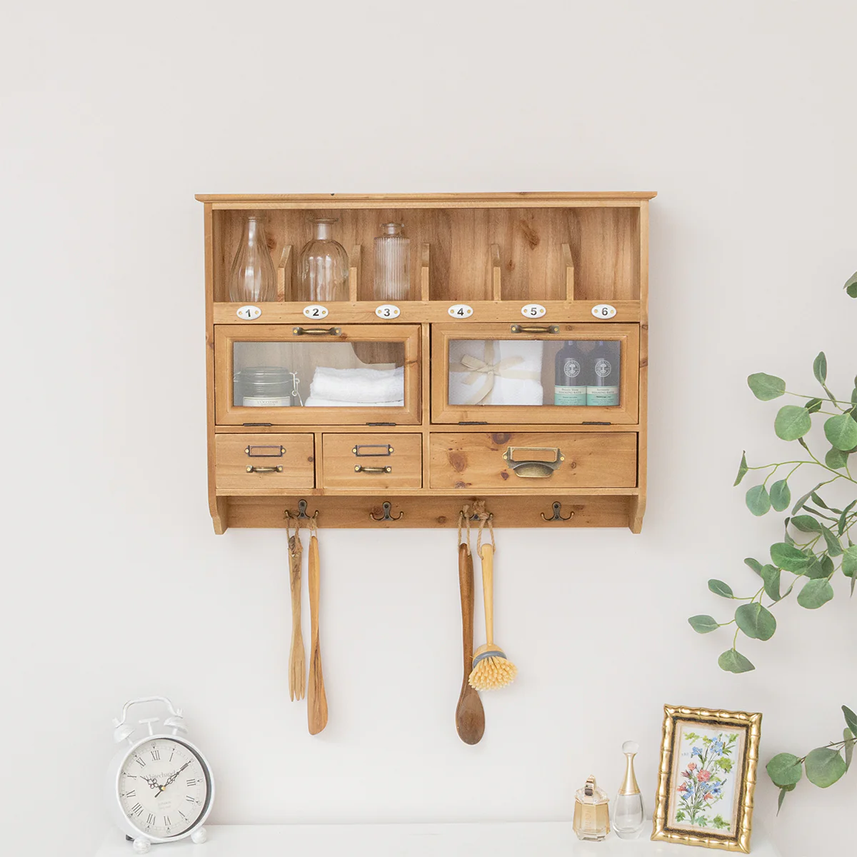 Wooden Wall Mounted Cupboard with hooks - Image 8